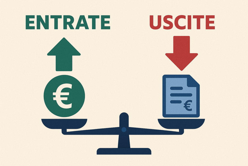 Illustrazione bilancia con entrate e uscite per rappresentare la gestione contabile in Excel senza abbonamento