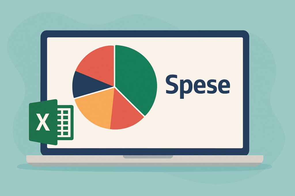 Illustrazione flat di un grafico a torta che mostra le spese gestite con Excel