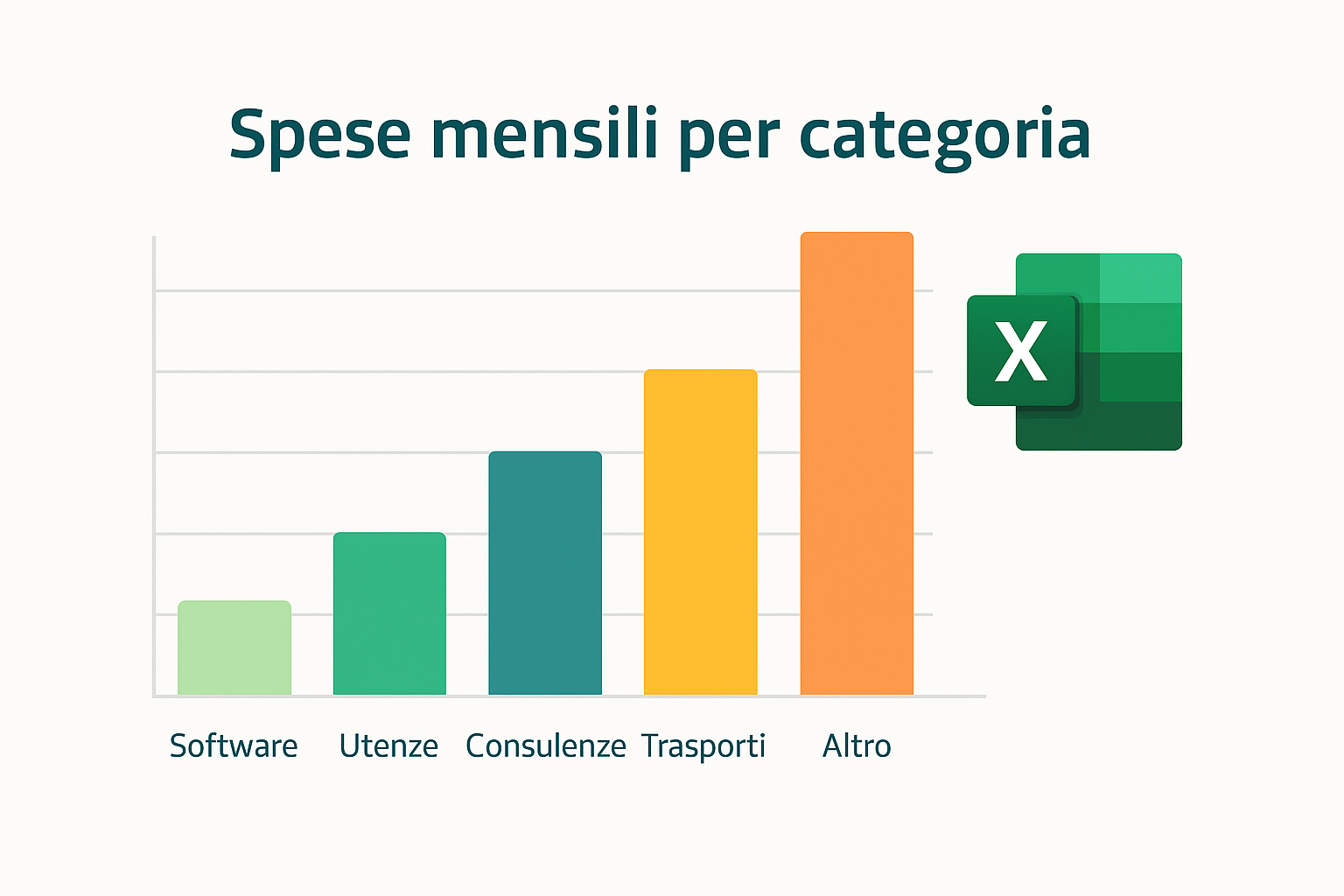 Illustrazione flat di un grafico a barre personalizzato per il monitoraggio delle spese in Excel